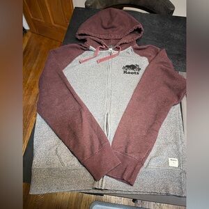 Roots Men's Maroon & Heather Gray Zip-Up Hoodie Size L